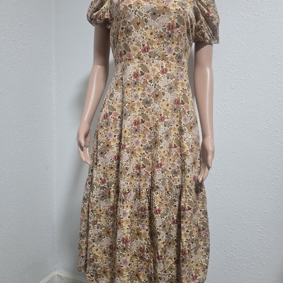 DressMadewell Puff Sleeve Open Tie Back Front Reversible Midi - Picture 8 of 11